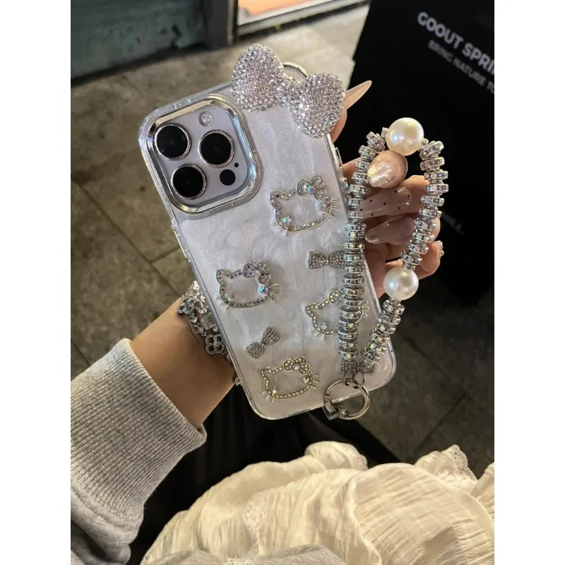 Hello Kitty iphone16 Phone Case for iphone16 15Plus/14 Promax/12Pro/13 Anti-Breaking Rhinestone Cartoon Phone Case Girl Gift