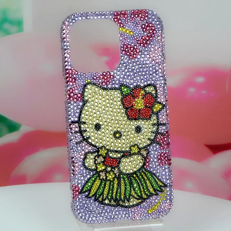 Jewelled for 16 15 Pro Iphone 11 12 13 14 Pro Max Cute 7 8 plus Handmade Rhinestone Czech Diamond Hello Kitty Phone Case