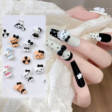 10Pcs Kawaii Hello Kitty Nail Art Rhinestone Cute Cartoon Kitty Cat Bowknot Nail Charm Jewelry For Phone Case DIY Manicure Parts