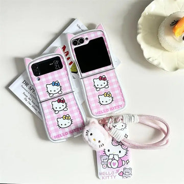 New Sanrio Hello Kitty Cartoon Cute Suitable for Galaxy Zflip5/6 Zflip3/4 Simple Couple Phone Case with Hanging Rope