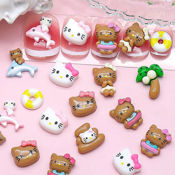 Sanrio Hawaiian Holiday Black Skin Hello Kitty Nail Art Accessories Cartoon Resin Nails Stickers DIY Jewelry Decoration