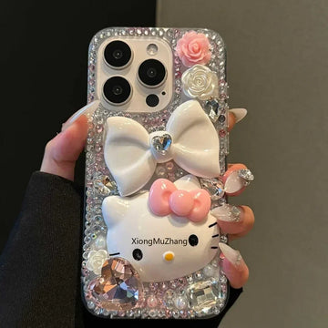 Sanrio Full Rhinestone Heart Hello Kitty Phone Case for Samsung S25 S24 S20 S22 S23 Ultra for Galaxy S21 Plus S10 Custom Cover