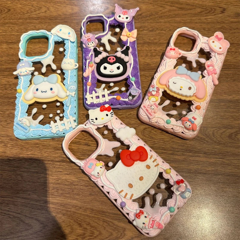 Sanrio Kawaii Animation My Melody Cinnamoroll Suitable for Iphone14Promax Apple Finished Cream Glue Cute Mobile Phone Case